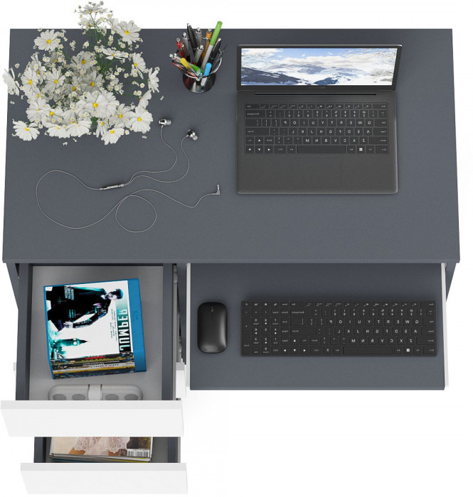 Мори Стол компьютерный МС-6 левый, цвет графит/белый, ШхГхВ 90х50х76,6 см., выдвижные ящики слева, НЕ универсальная сборка