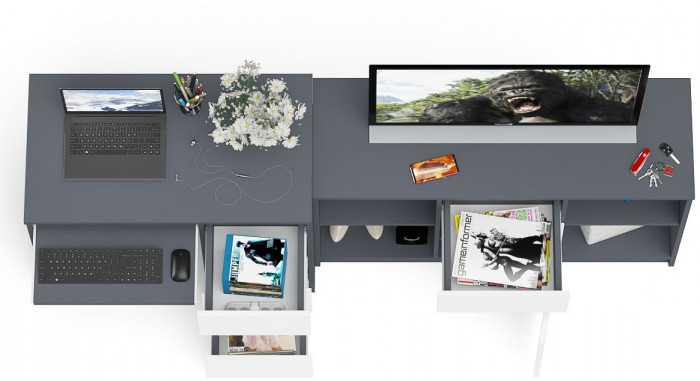 Мори Стол компьютерный МС-6 правый + Тумба МТВ1204.1, цвет графит/белый, ШхГхВ 210,4х50х76,6 см., выдвижные ящики справа, НЕ универсальная сборка