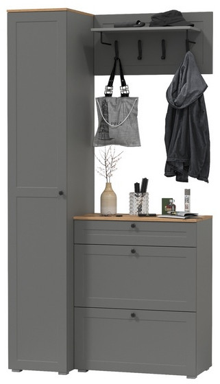 Остин Прихожая 23, цвет серый графит/дуб крафт золотой, ШхГхВ 120х54,3х229,6 см., универсальная сборка