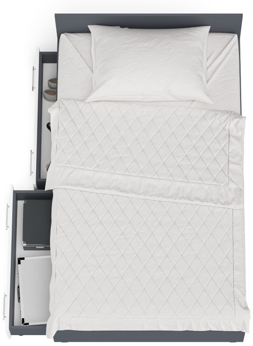 Мори Кровать с ящиками 1200, графит/белый