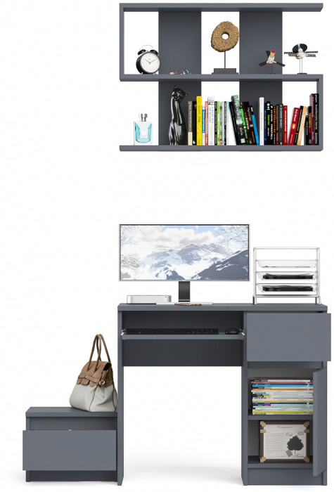 Мори компьютерный стол МС-1 правый + Тумба ТМП400.1 + Полка 900, графит