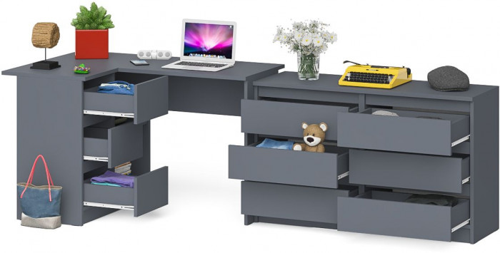 Мори компьютерный стол МС-16 левый + Комод МК1200.6, графит