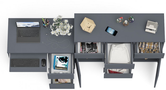 Мори компьютерный стол МС-6 правый + Комод МК1200.4, графит