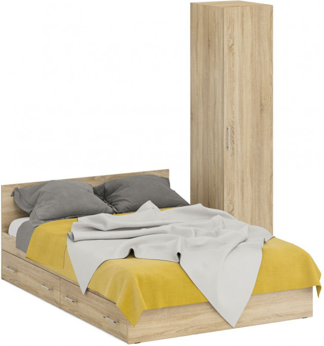 Кровать с ящиками 1400 + Пенал Стандарт, дуб сонома