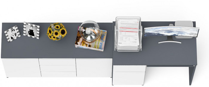 Мори компьютерный стол МС-1 левый + Комод МК1200.3, графит/белый