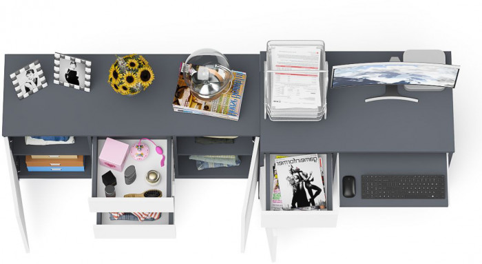 Мори компьютерный стол МС-1 левый + Комод МК1200.3, графит/белый