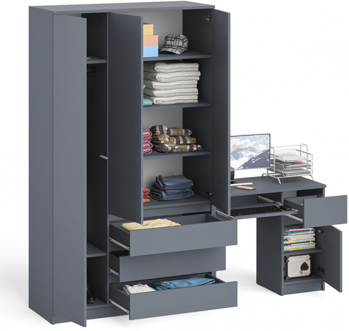 Мори компьютерный стол МС-1 правый + Шкаф МШ1200.1, графит