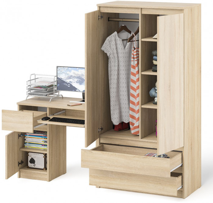 Мори Стол компьютерный МС-1 левый + Шкаф МШ900.1, цвет дуб сонома, ШхГхВ 180,4х50,4х179,6 см., выдвижной ящик слева, НЕ универсальная сборка