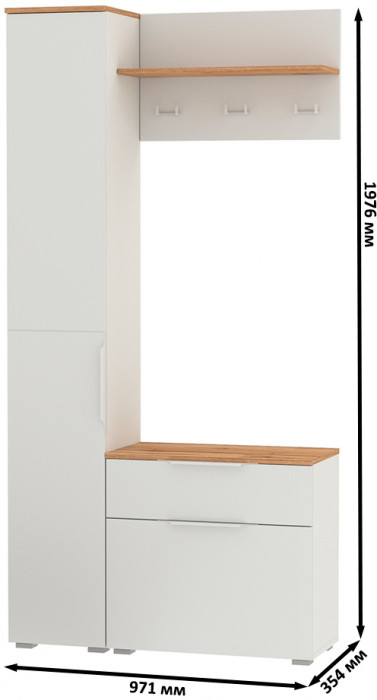 Октава Прихожая 14, белый шагрень/дуб крафт золотой/фасады МДФ белый шагрень