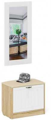Прихожая П-6 Тумба + Зеркало, дуб сонома/фасады МДФ белое дерево фрезеровка прованс
