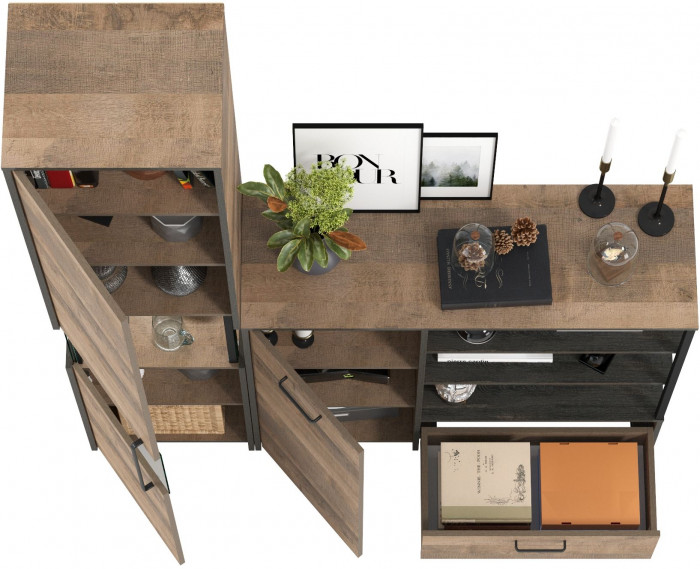 Трувор 13.205 Шкаф-пенал с витриной + 13.307.01 Комод, дуб гранж песочный/интра