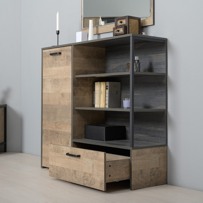 Трувор 13.205 Шкаф-пенал с витриной + 13.307.01 Комод, дуб гранж песочный/интра