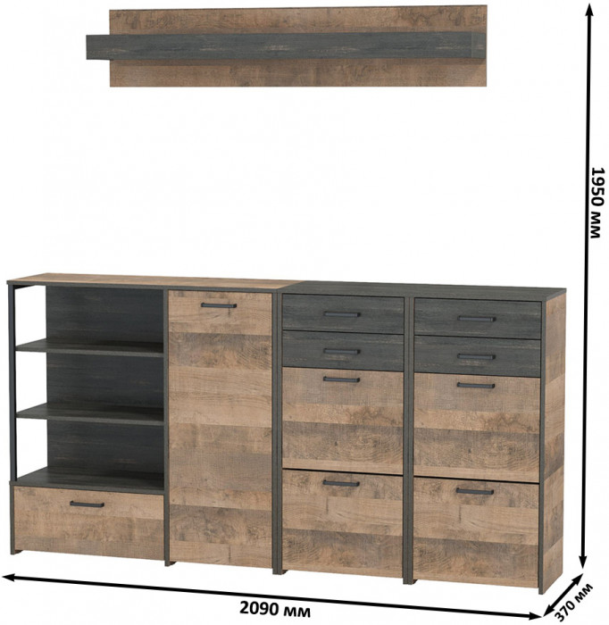 Трувор Прихожая 173, дуб гранж песочный/интра