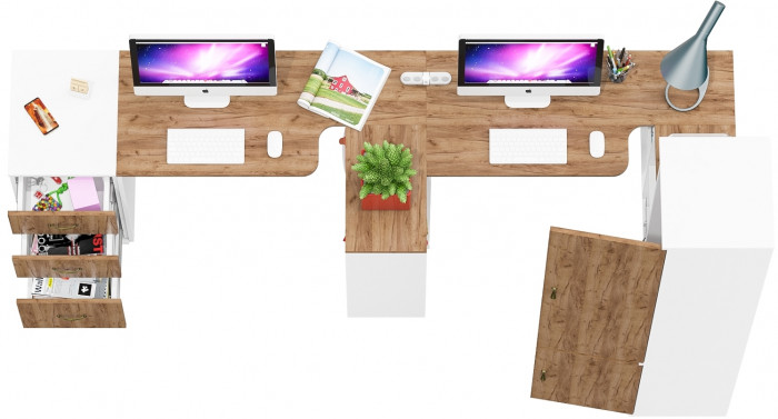 Лидер-8 Стол + Стол + Пенал МД 21Б + Тумба МД 3.16, белый шагрень/крафт золото