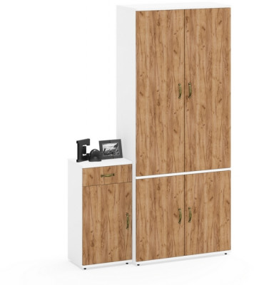 Лидер-8 Шкаф МД 20Б + Тумба МД 3.15, белый шагрень/крафт золото