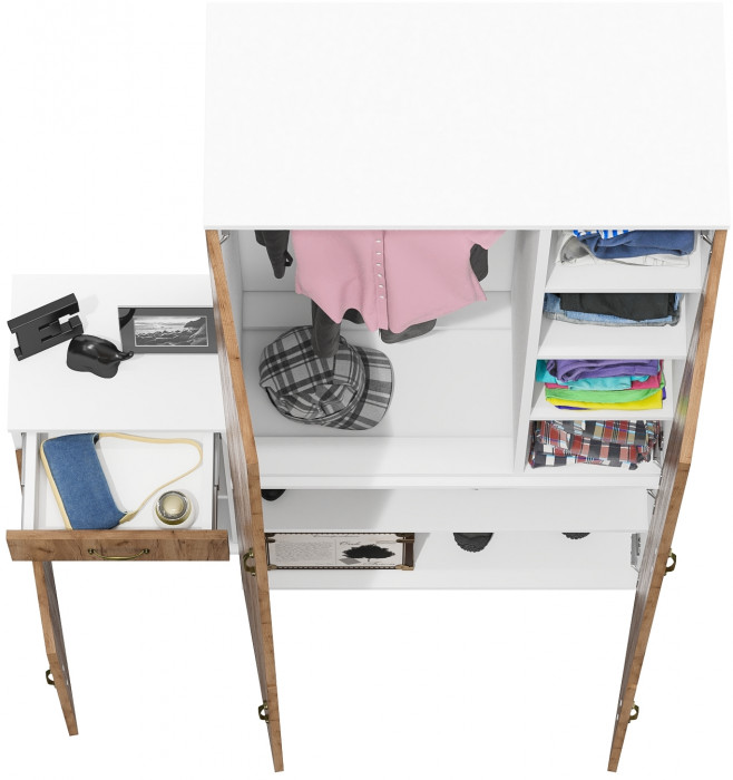 Лидер-8 Шкаф МД 20Б + Тумба МД 3.15, белый шагрень/крафт золото