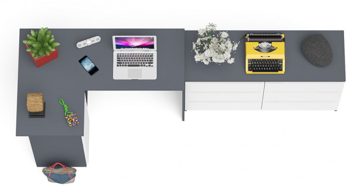 Мори компьютерный стол МС-16 левый + Комод МК1200.6, графит/белый