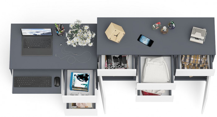 Мори компьютерный стол МС-6 правый + Комод МК1200.4, графит/белый