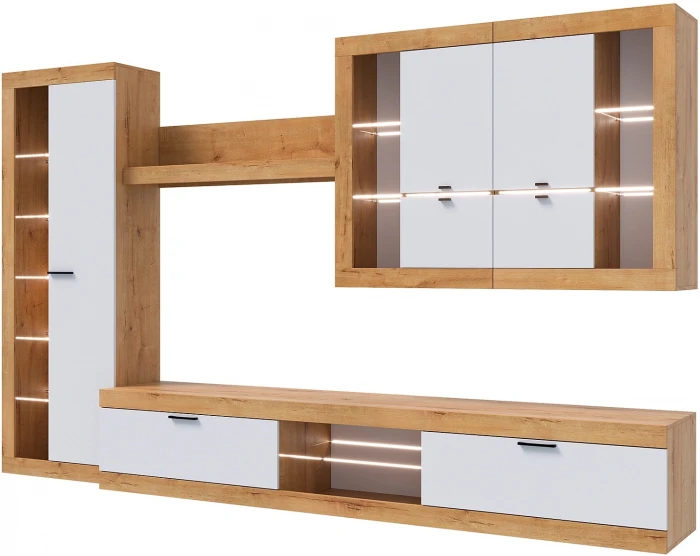 Прага Модульная Гостиная, вариант №2, вотан/Белый глянец