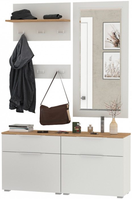 Октава Прихожая 40, белый шагрень/дуб крафт золотой/фасады МДФ белый шагрень