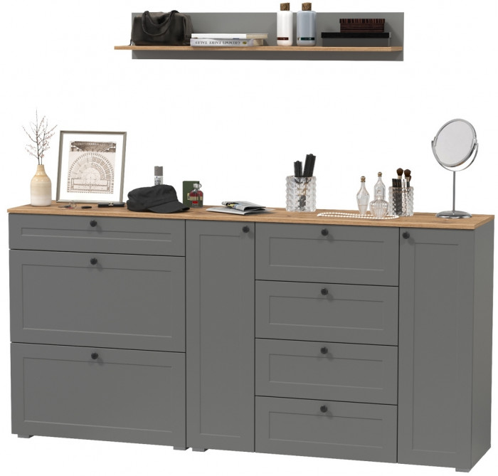 Остин Прихожая 68, цвет серый графит/дуб крафт золотой, ШхГхВ 200х41,9х160 см., универсальная сборка