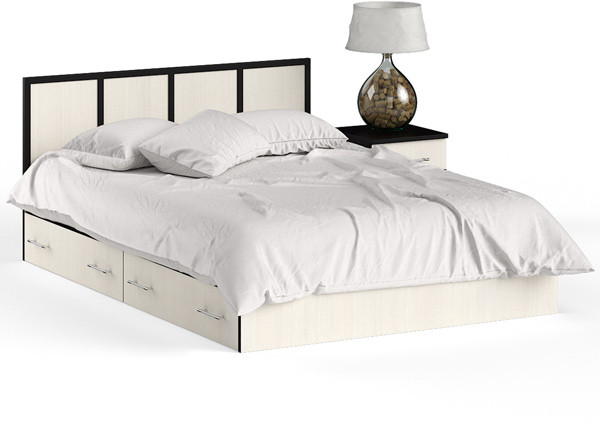 Сакура Кровать с ящиками 1400 + тумба, цвет венге/дуб лоредо, ШхГхВ 184х203,5х80 см., сп.м. 1400х2000 мм., б/м, основание есть, универсальная сборка