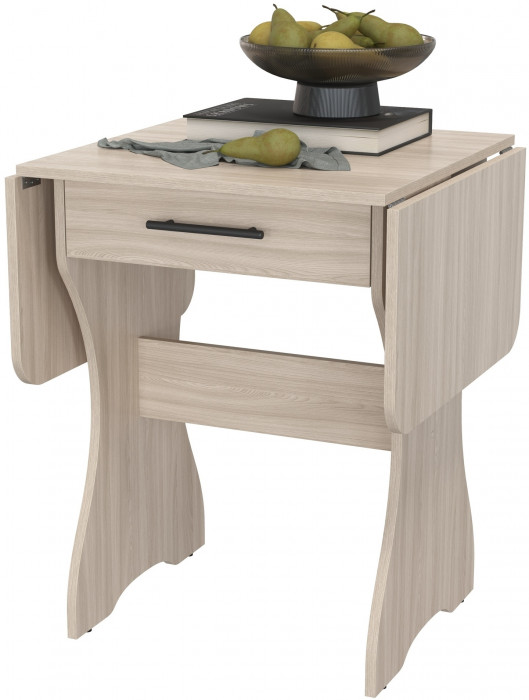 Стол обеденный раскладной с ящиком 6-02.120ТМяс.св, цвет ясень шимо светлый, ШхГхВ 120х57х75 см., 60х57х75 см. сложенный