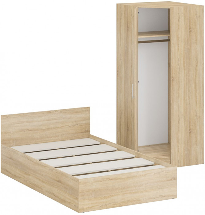 Кровать 1200 + Шкаф угловой Стандарт, цвет дуб сонома, ШхГхВ 123,5х203,5х70 + 81,2х81,2х200см., сп.м. 1200х2000 мм., без матраса, основание есть