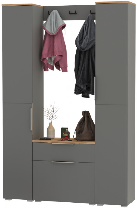 Октава Прихожая 19, цвет серый графит/дуб крафт золотой/фасады МДФ серый графит, ШхГхВ 129,3х35,4х197,6 см., универсальная сборка