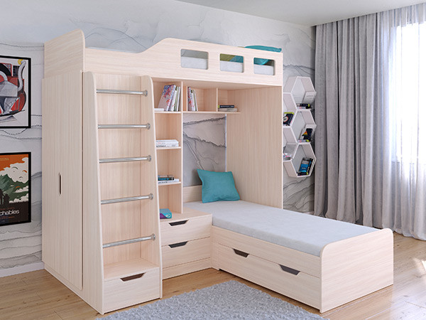 Кровать двухъярусная Астра 4 Дуб молочный полностью