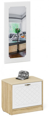 Прихожая П-6 Тумба + Зеркало, дуб сонома/фасады МДФ белое дерево фрезеровка ромб