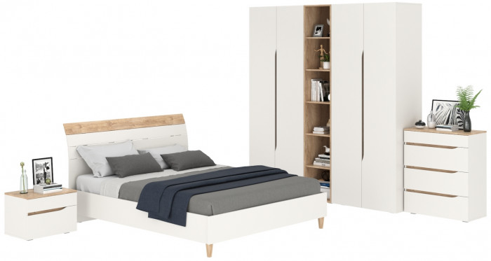 Муссон Спальня № 15, цвет белый/дуб эндгрейн элегантный, ортопед, сп. м. 1600х2000 мм., б/м