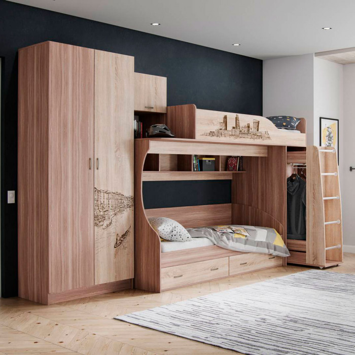 Орион кровать-чердак (2100х2405х1090) ясень шимо/дуб сонома