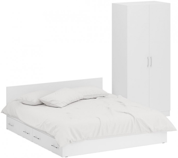 Кровать с ящиками 1800 + Шкаф 2-х створчатый Стандарт, белый