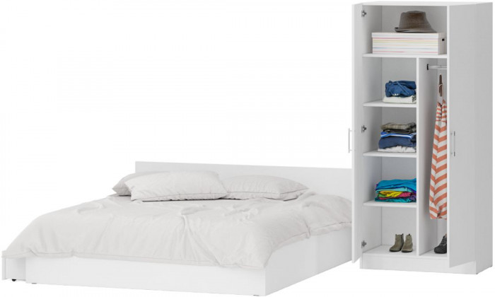 Кровать с ящиками 1800 + Шкаф 2-х створчатый Стандарт, белый
