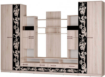 Гостиная "Багира" (3300х2200х500) дуб сонома/стекло каштан