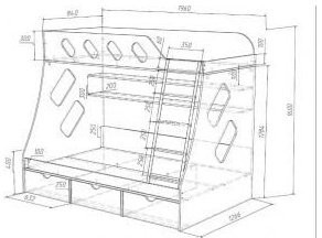 Дельта-20.01 Детская двухъярусная кровать с лестницей (Венге, Белый)