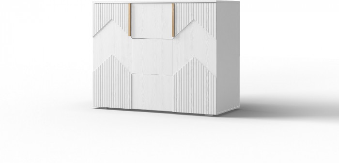 Комод 2 двери/3 ящика "Оливия" - Белый текстурный/Ясень белый