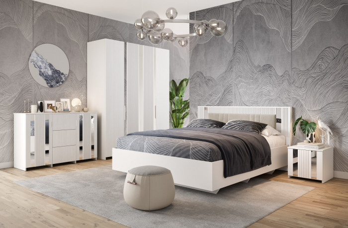 Кровать полутороспальная 140х200 "Харди" - Белый текстурный/Ясень белый