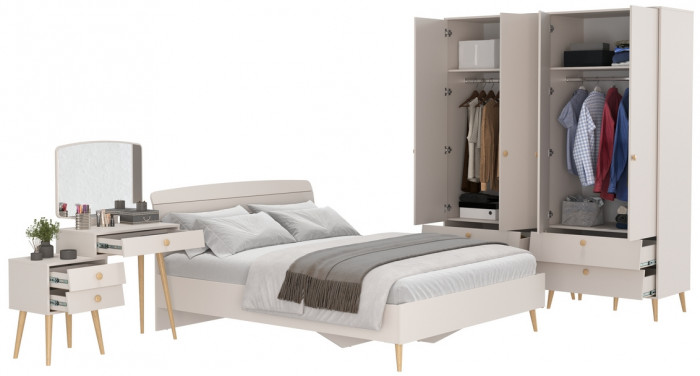 Афина Спальня 17-1600, цвет кашемир серый, сп.м. 1600х2000 мм., б/м, основание есть - фанера