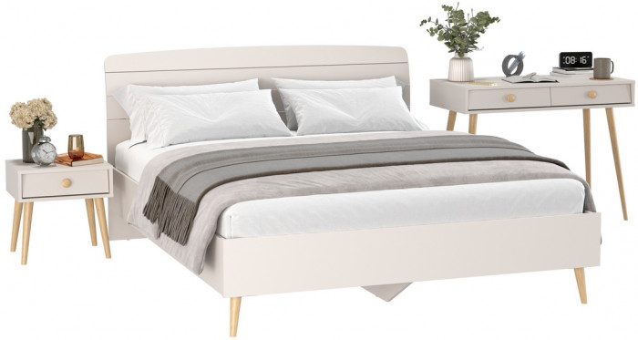 Афина Спальня Кровать 1600 + Стол + Тумба, цвет кашемир серый, ШхГхВ 164,6х210,2х95,6 + 100х45х76 + 45х37х45 см., 1600х2000 мм., б/м, осн. есть