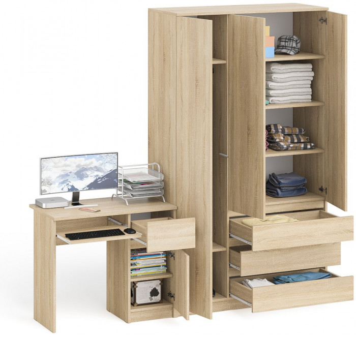 Мори компьютерный стол МС-1 правый + Шкаф МШ1200.1, дуб сонома