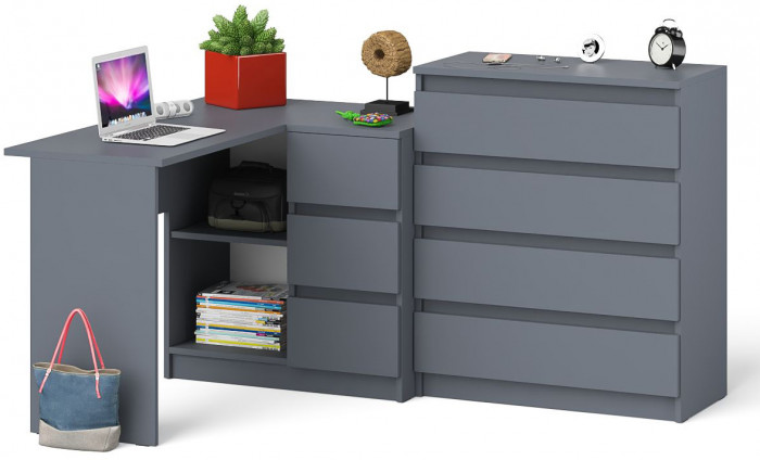Мори компьютерный стол МС-16 правый + Комод МК800.4, графит