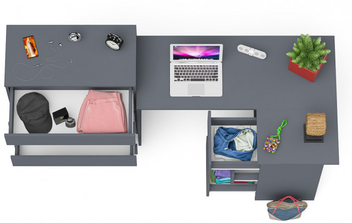 Мори компьютерный стол МС-16 правый + Комод МК800.4, графит