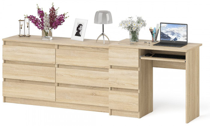 Мори компьютерный стол МС-6 левый + Комод МК1380.6, дуб сонома