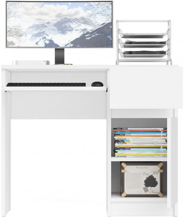 Мори Стол компьютерный МС-1 правый, цвет белый, ШхГхВ 90х50х76,6 см., выдвижной ящик справа, НЕ универсальная сборка