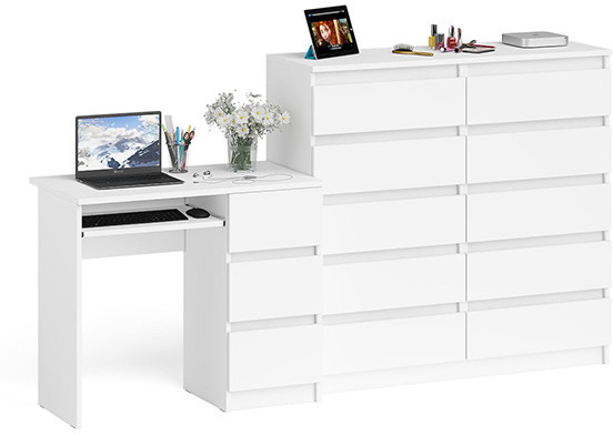 Мори Стол компьютерный МС-6 правый + Комод МК1200.10, цвет белый, ШхГхВ 210,4х50х115 см., выдвижные ящики справа, НЕ универсальная сборка