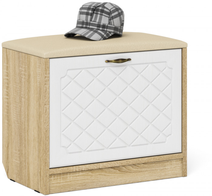 Прихожая П-6 Компоновка № 08, дуб сонома/фасады МДФ белое дерево фрезеровка ромб