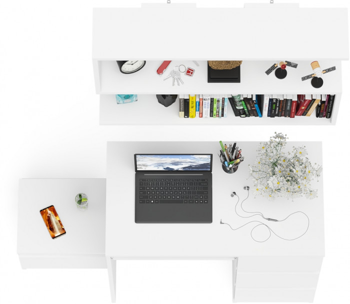 Мори Стол компьютерный МС-6 правый + Тумба ТМП400.1 + Полка 900, цвет белый, ШхГхВ 130,4х50х209,6 см., НЕ универсальная сборка