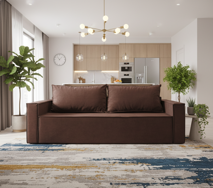 Диван-еврокнижка Лофт Люкс 140, велюр коричневый